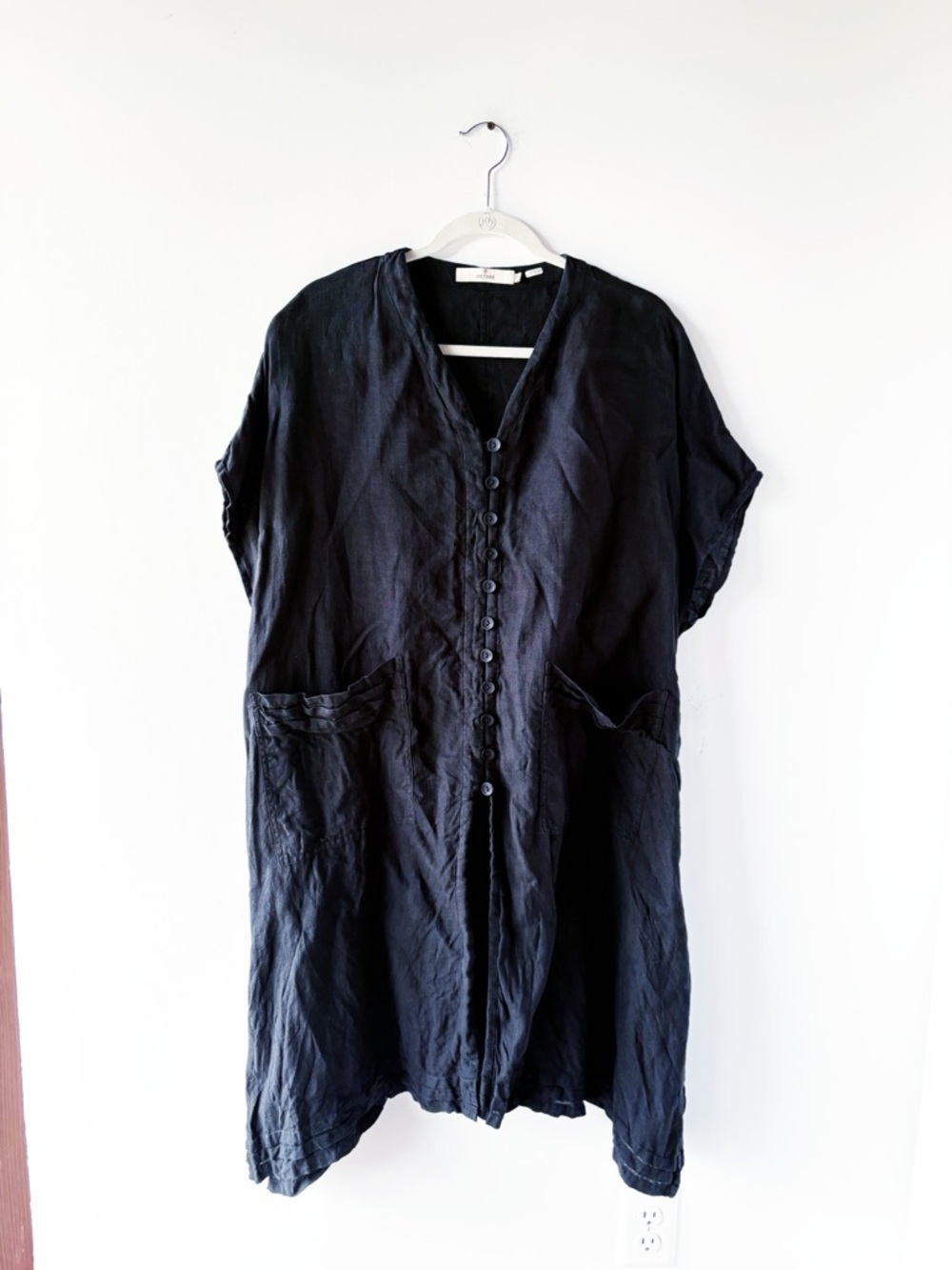 Cheyenne Short Sleeve Linen Button Tunic Black S Small Oversized Lagenlook